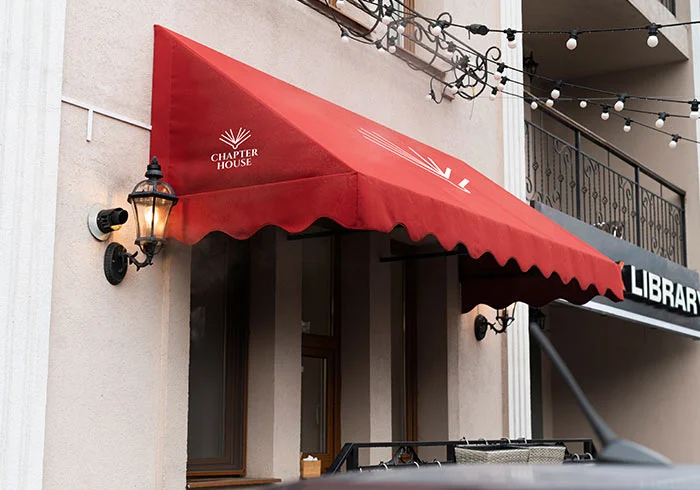 Commercial awning in red color